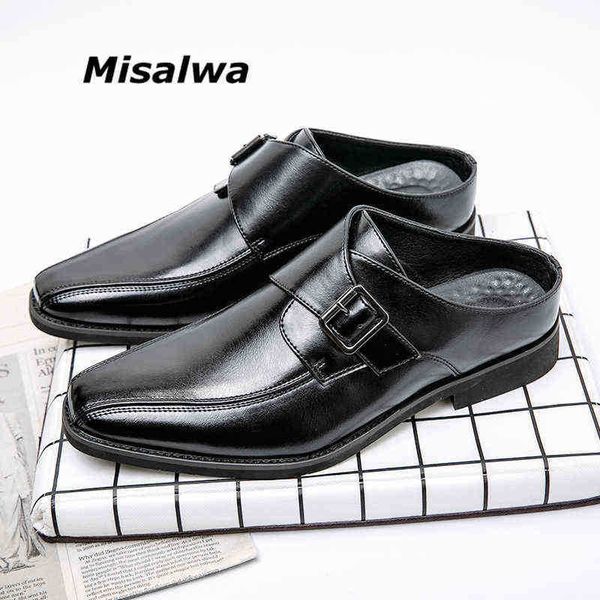 Scarpa Dres Misalwa Fibbia Pantofola da interno Uomo Metallo Ufficio Slip formale Solido Nero Elegante Mezza scarpa Mocassino rilassato British 220723