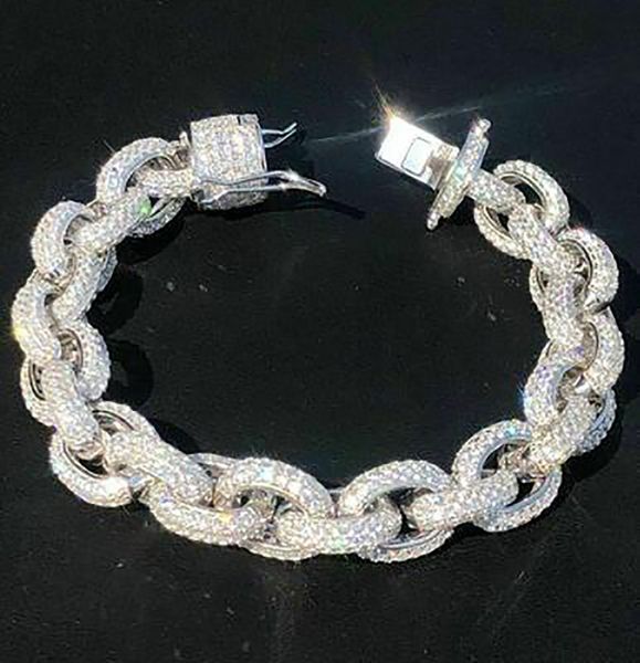 14K White Gold Plated Rolo Link Bracelet Icy Cubic Zirconia Jóias 7 polegadas 8 polegadas 12mm Bracelets de homens