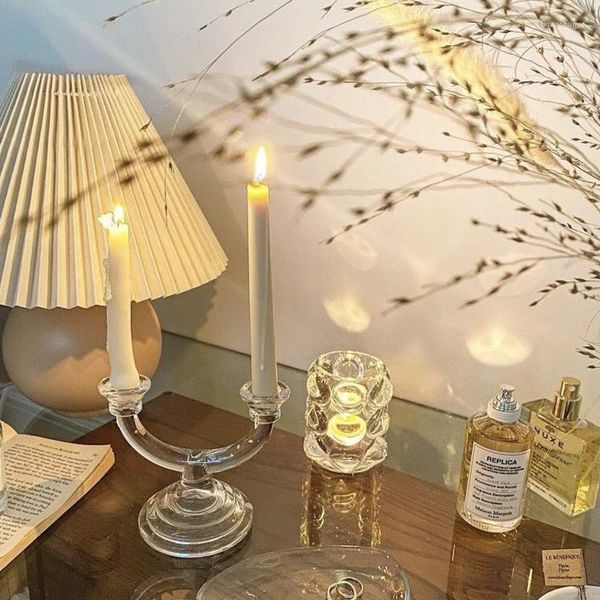 Titulares de velas Ins Crystal Glass Transparent Light Luxury Romantic Table Decoration Props Bar Candlestick Candelabra