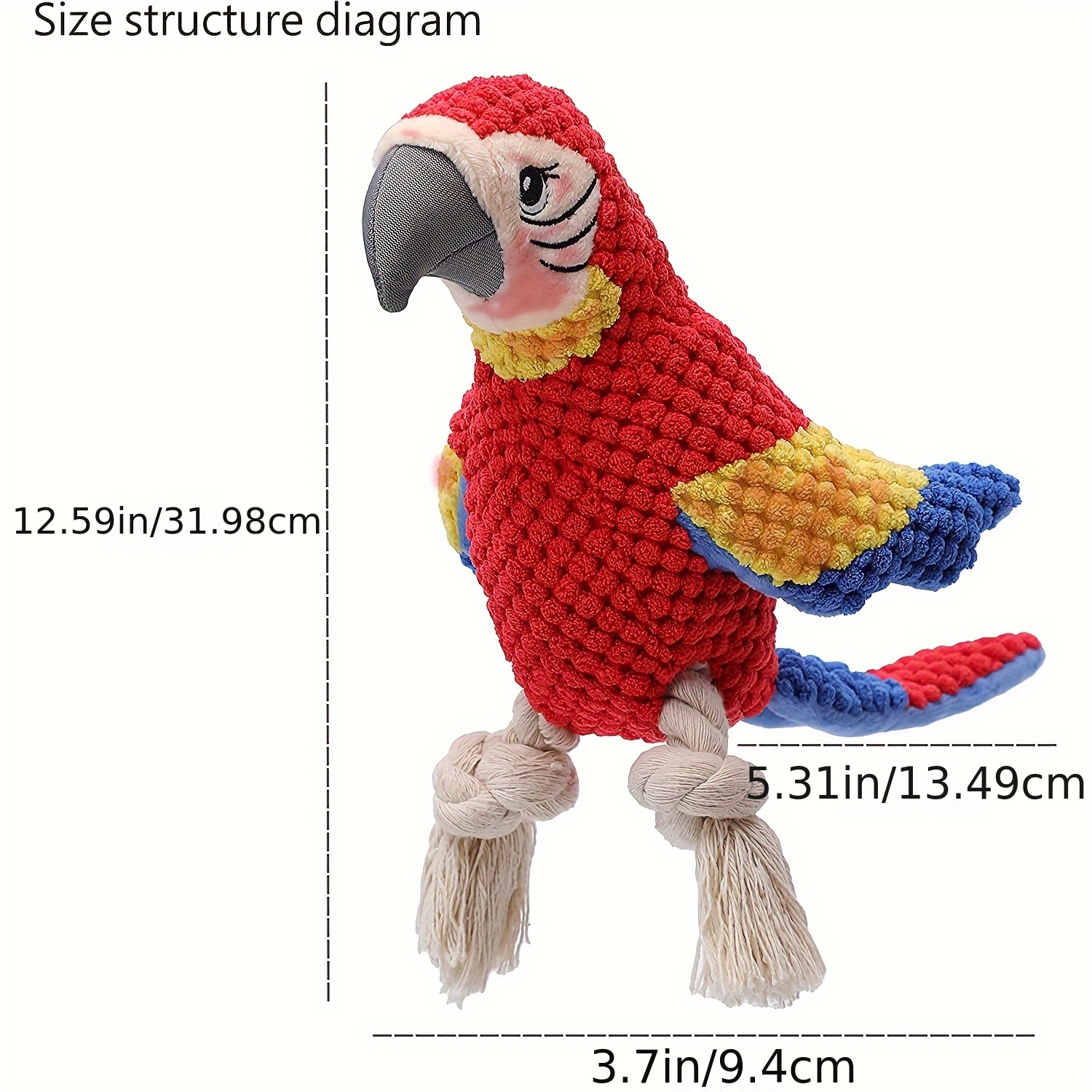 Squeaky Chewy Macaw Plush Dog Toy for All Breeds, Durable Interactive Playtime