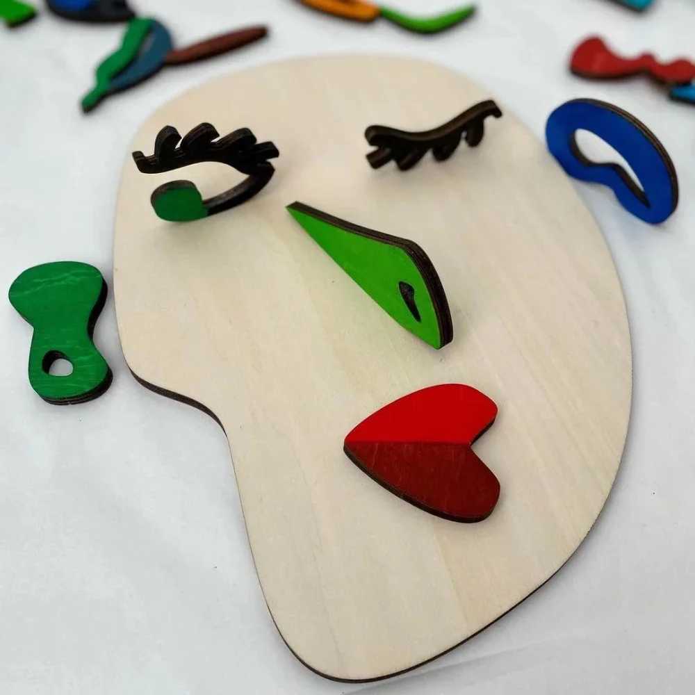 Wooden Montessori Facial Puzzle Toy for Preschool Education Art Abstract Picasso Facial Puzzle Game Art Imagination Development Y240925