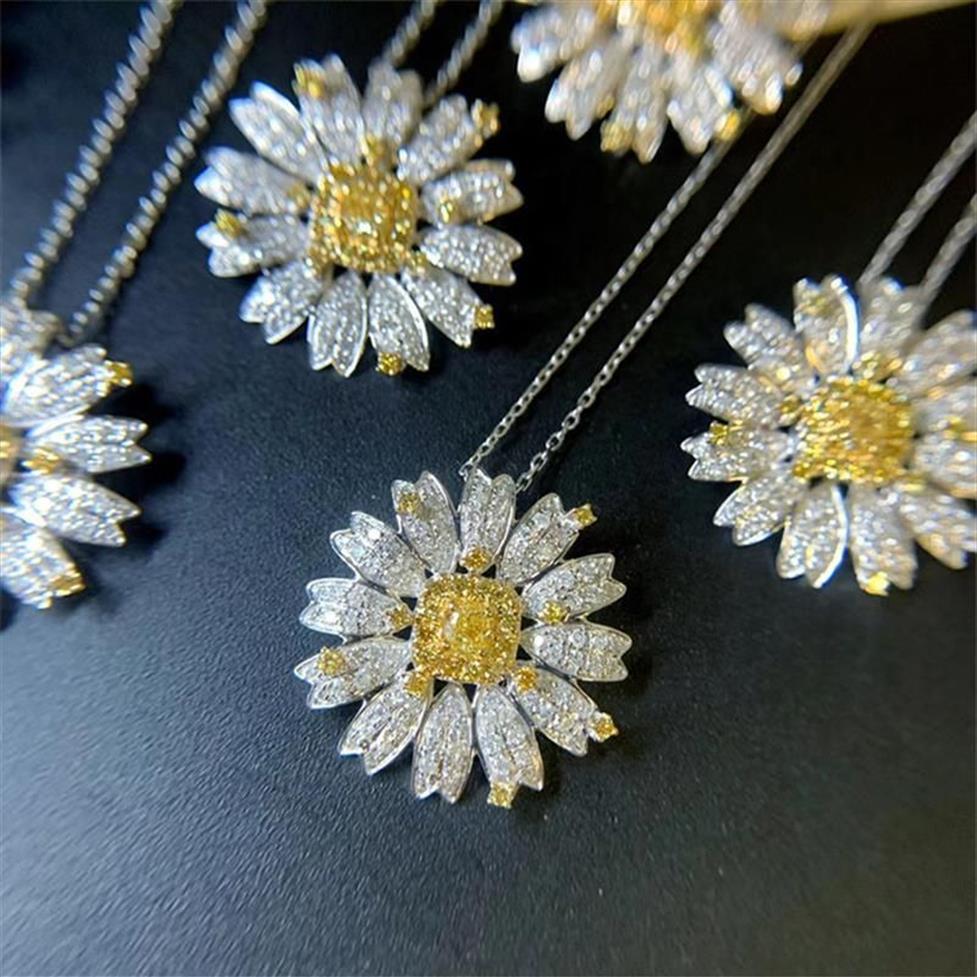 Brincos colar de luxo de luxo margarida pingente para mulheres conjunto de jóias de jóias da moda Clavícula de clavícula de prata aniversário194o