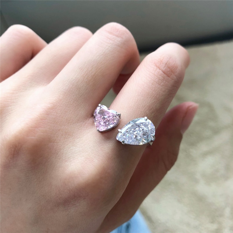 Top Heart Designer Rings for Woman Wed Diamond Pink Zirconia Sqaure Womens Luxury Engagement Wedding 925 Sterling Silver Ring Smycken Presentlåda Öppning Justerbar