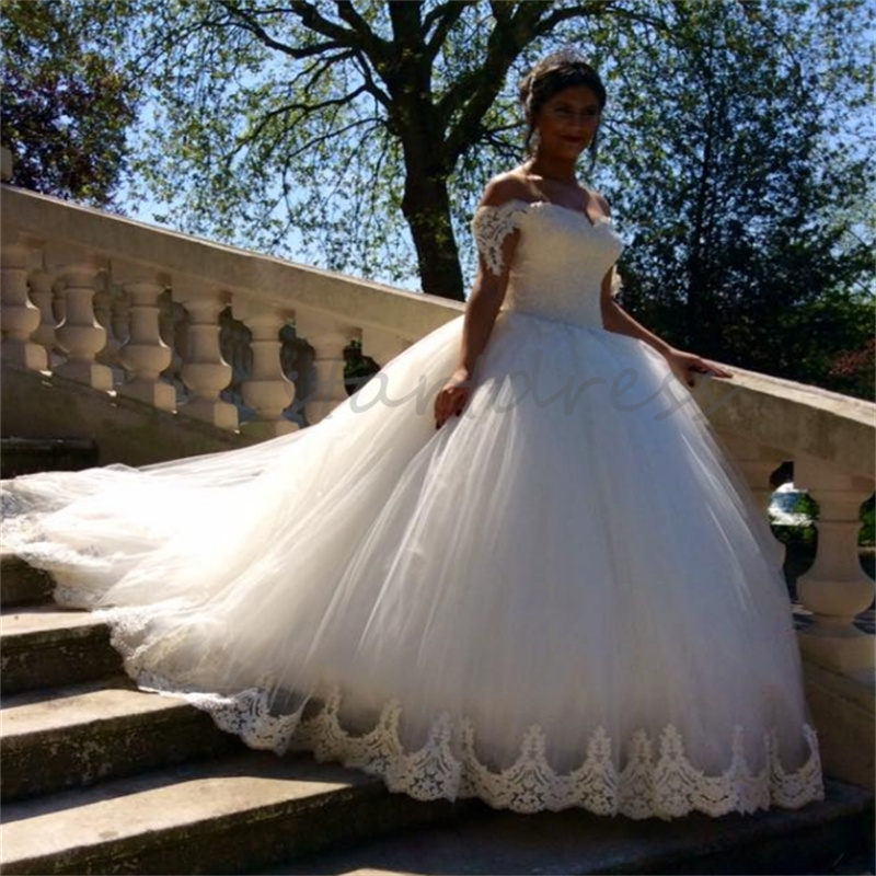 Anmutiges Ballkleid-Hochzeitskleid 2024, schulterfrei, Spitze, bauschige Brautkleider, Flügelärmel, Garten, Prinzessin, Landhausstil, Brautkleid, Applikationen, Vestios Novia