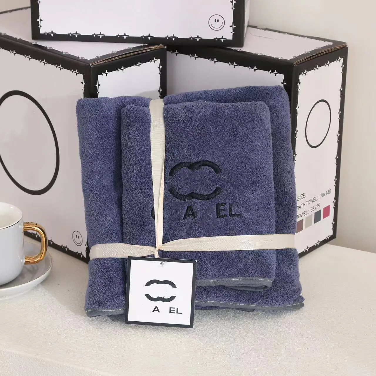 Luxury designer bath towel set Letter embroidered towel with multi-color fashionable dormitory shower absorbent and quick drying beach towel with Gift Box