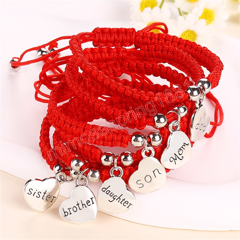 Charm geflochtene Fadenschnur, verstellbarer Armreif, Schmuck, modischer Trend, rotes Seil, Serie, Familie, Liebe, Anhänger, handgewebtes Armband