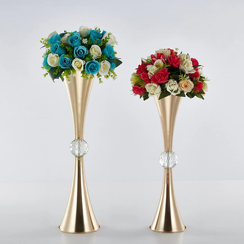 Gouden Vazen Metalen Bloemen Pot Bruiloft Centerpieces Evenement Bloem Weg Lood Voor Thuis Hotel Decoratie 10 stks/partij