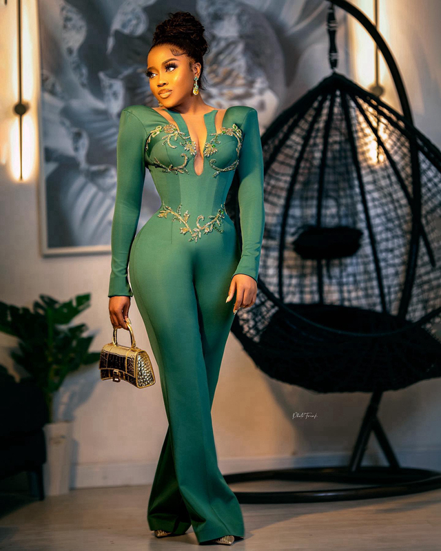 Grön aso ebi prom klänningar för speciella tillfällen jumpsuits långa ärmar elastiska satin pärlstav kväll formell klänning för nigeria svarta kvinnor enegagement klänningar nl216