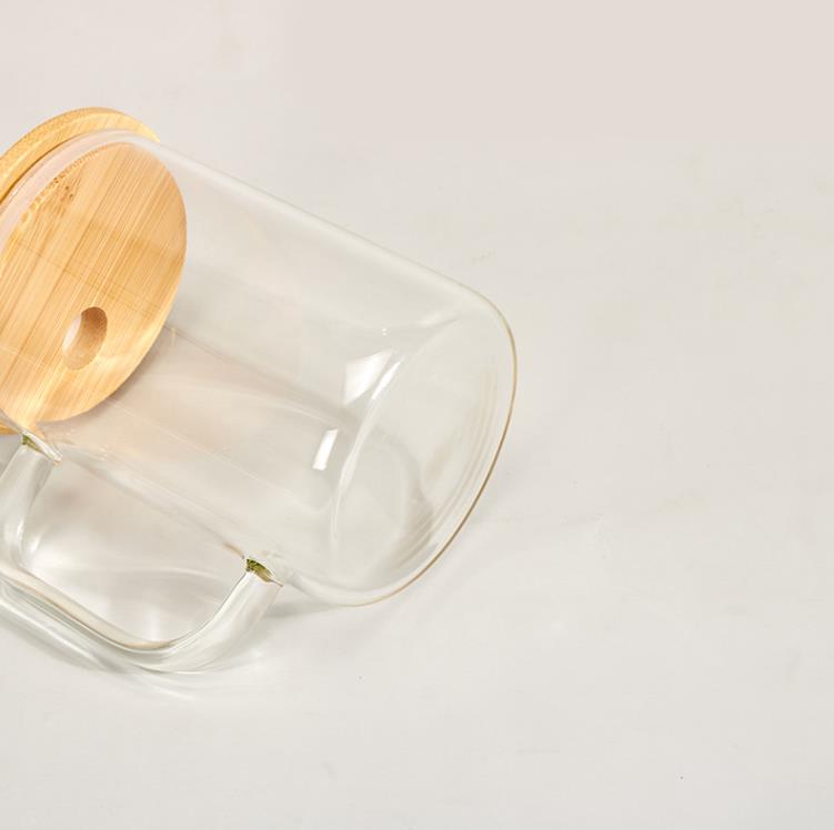 Sublimazione Snow Globe Glass Tazze da caffè in vetro sublimato da 15 once con coperchio in bambù Tazza in vetro a doppia parete Bicchiere da birra trasparente satinato Bicchieri trasparenti SN4535