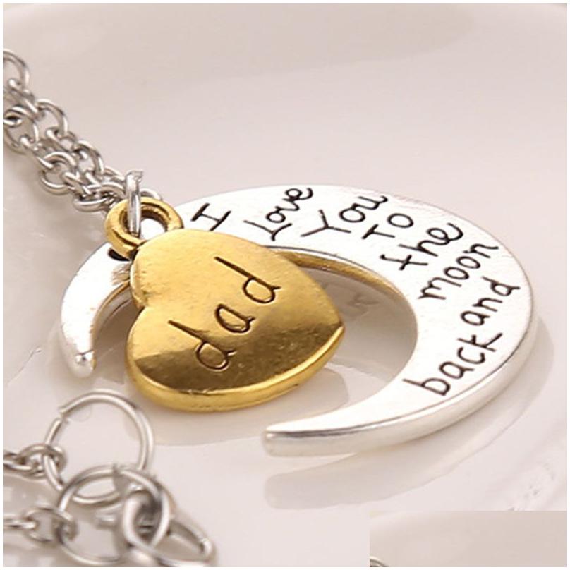 Pendant Necklaces I Love You To The Moon And Back Necklace Daughter Uncle Dad Mom Grandpa Grandma Sister Son Brother Heart Charm Penda Dhryu