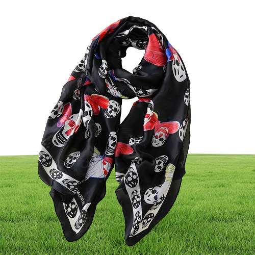 luxury Scarf Classical Skull Pattern Scarf 110g Oversized 18090CM New Silk Satin Women Bandanas Girls Beach Sunblock Scarves A183237926