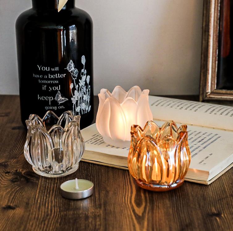 Bougeoir en verre de tulipe, décoration de mariage en verre de cristal, 2.5 pouces de haut et calibre SN4534