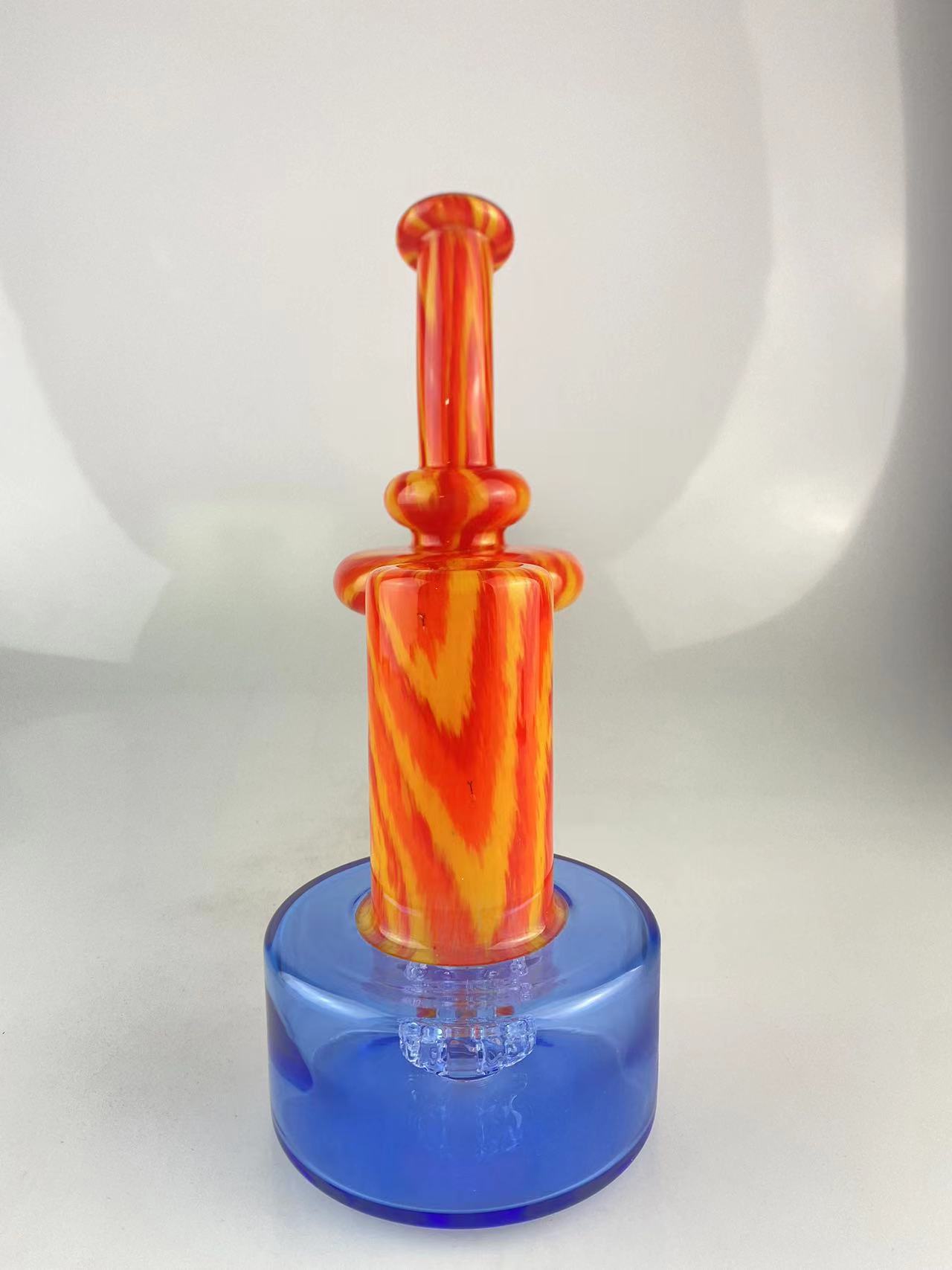 Pipe fumatori RBR colorate con arancione fuoco e fiori di cobalto, giunto da 14 mm dal design accattivante, gradite su ordinazione
