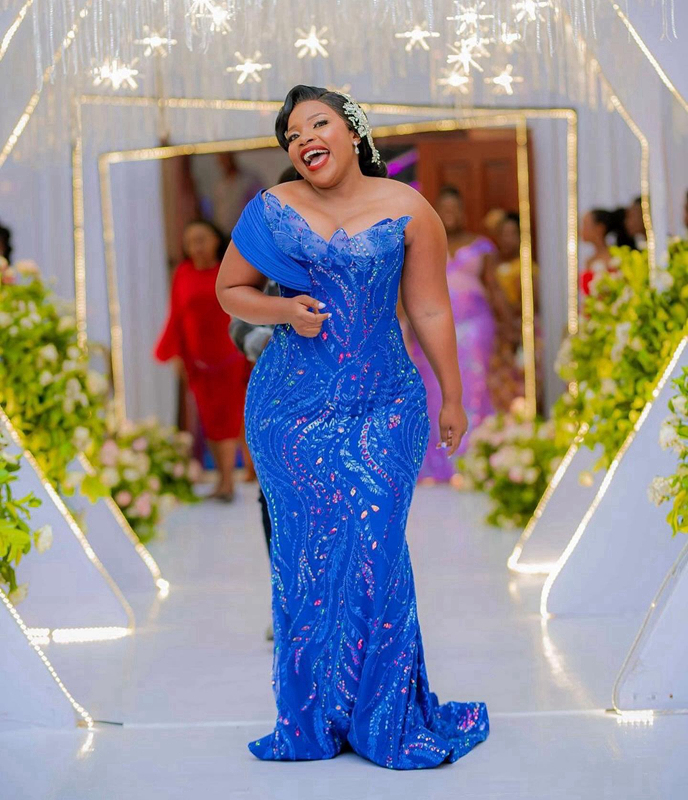 Africain Nigéria Plus Taille Aso Ebi Robes De Bal Bleu Sirène Dentelle Une Épaule Robe De Soirée Formelle pour Occasions Spéciales Robes De Fête D'anniversaire Robe De Fiançailles NL250