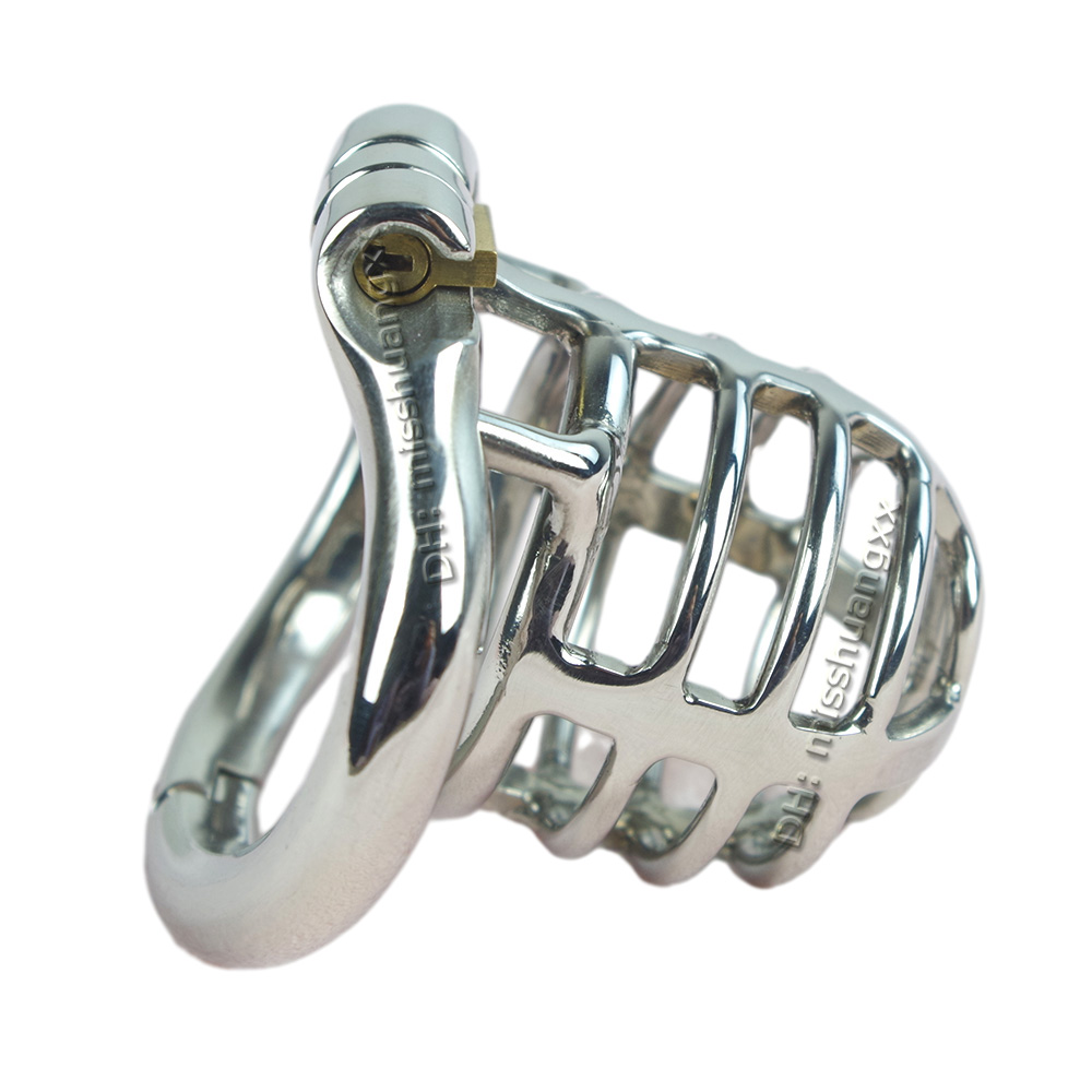 Dispositivi di castità maschile in acciaio inossidabile Giocattolo del sesso con gabbia a sfera in metallo uomini con gabbia pene con serrature invisibili