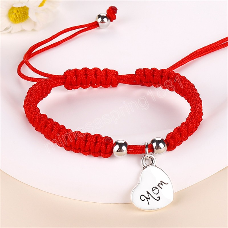 Charm geflochtene Fadenschnur, verstellbarer Armreif, Schmuck, modischer Trend, rotes Seil, Serie, Familie, Liebe, Anhänger, handgewebtes Armband