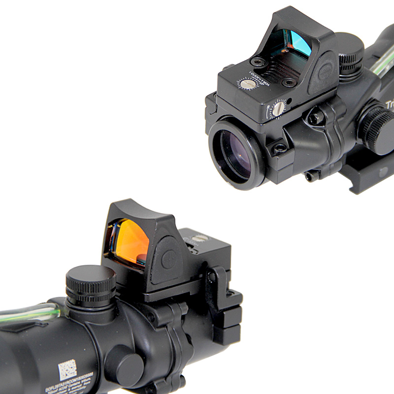 전술 ACOG 4X32 광섬유 레드 조명 RMR 마이크로 빨간색 점 시력 쉐브론 유리 에칭 레티클 4x 배율 스코프를 갖춘 실제 섬유 소총.