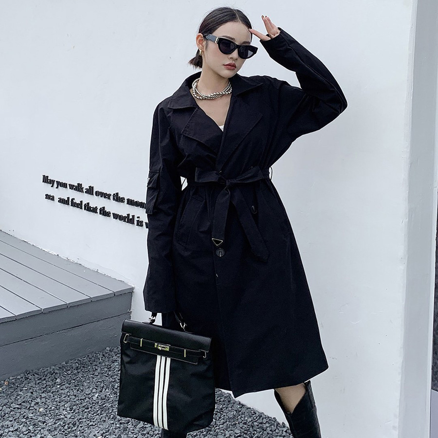 Women's trench coat autumn and winter new back letter embroidery logo decorative design fashion everything loose coat Japanese style