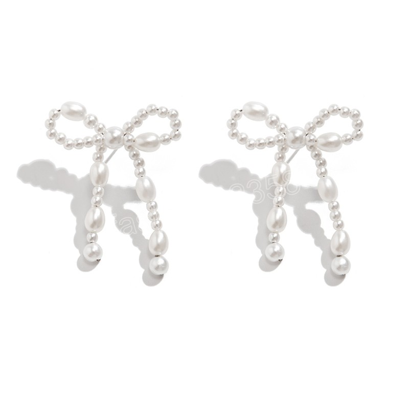 Elegante strik boog imitatie parel oorbellen voor vrouwen piercing oorbellen wo bruids sieraden accessoires