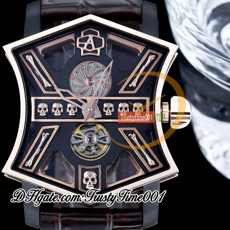 Unieke creativiteit Son of Sound Cumbere Tourbillon Japan Miyota Automatisch herenhorloge Gitaar X-keel wijzerplaat Stalen kast Bruine lederen band relojes trustytime001 Horloges