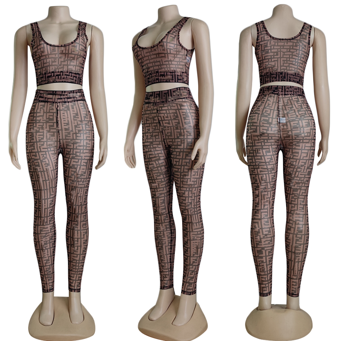 Mesh Sporty Two Piece Set Running Yoga Outfits Women Sexig Vest Top and Leggings Set gratis fartyg