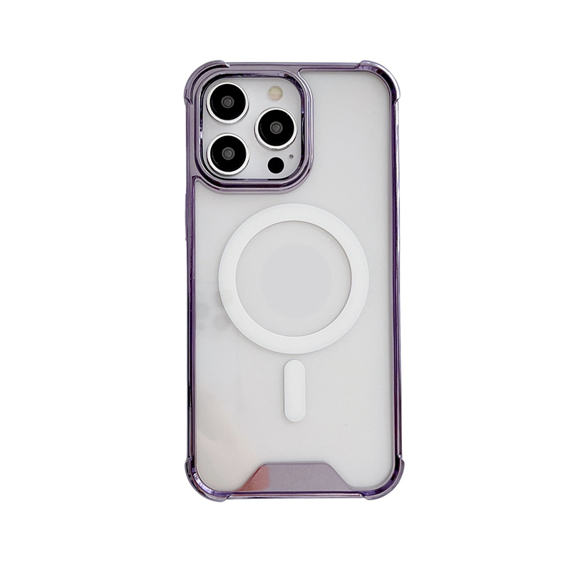 Capas de carregamento magnético sem fio transparentes para iPhone 15 Pro Max 14 Plus 13 12 11 Plástico acrílico rígido transparente PC Soft TPU quatro cantos tampa traseira do telefone à prova de choque