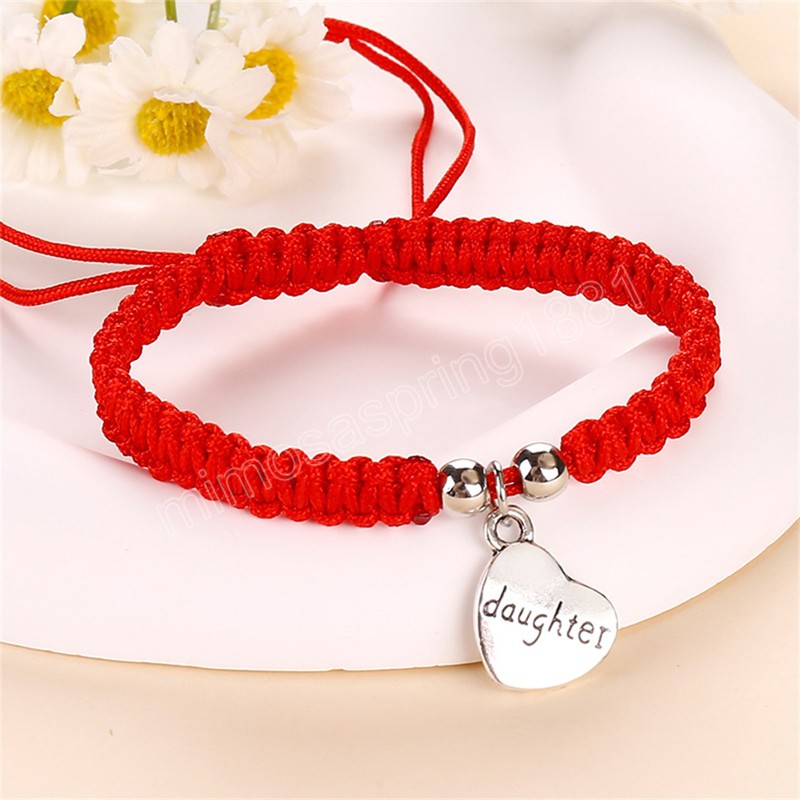 Charm geflochtene Fadenschnur, verstellbarer Armreif, Schmuck, modischer Trend, rotes Seil, Serie, Familie, Liebe, Anhänger, handgewebtes Armband