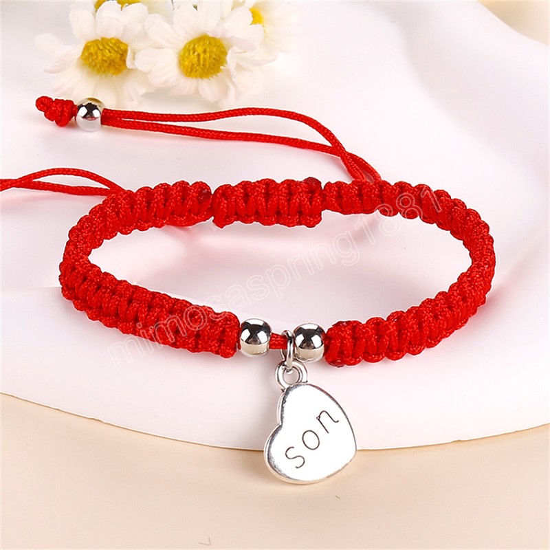 Charm geflochtene Fadenschnur, verstellbarer Armreif, Schmuck, modischer Trend, rotes Seil, Serie, Familie, Liebe, Anhänger, handgewebtes Armband