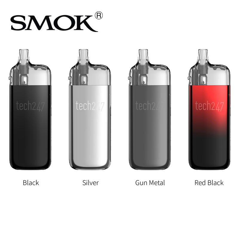 Smok Tech247 Kit 30W POD System Top Airflow Vape Device Inbyggd 1800mAh Batteri med 4 ml synlig patron Tech 247 0,6Hm 0,8Hm Meshed M-coil 100% autentisk