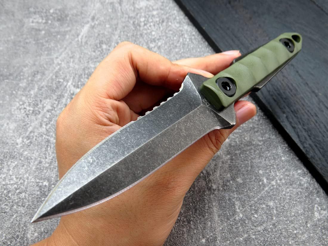 Speciale aanbieding A1230 Hoge kwaliteit Survival recht mes D2 Black Stone Wash Double Edge Blade Full Tang G10-handgreep Outdoor Camping Tactische messen met vast mes