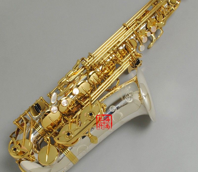 Marchio personalizzato originale NUOVO A-WO37 Sassofono contralto Nichelato Chiave d'oro Bocchino sax professionale Super Play con custodia