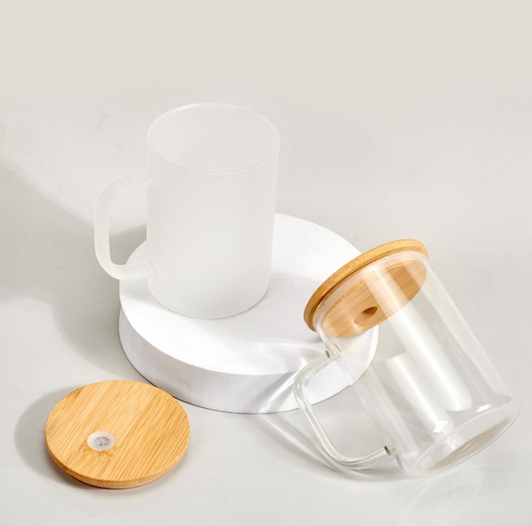 Sublimations-Schneekugelglas, 15 Unzen, Sublimationsglas-Kaffeetassen mit Bambusdeckel, doppelwandiger Glasbecher, durchsichtiges, gefrostetes Bierglas, klare Trinkgläser SN4535