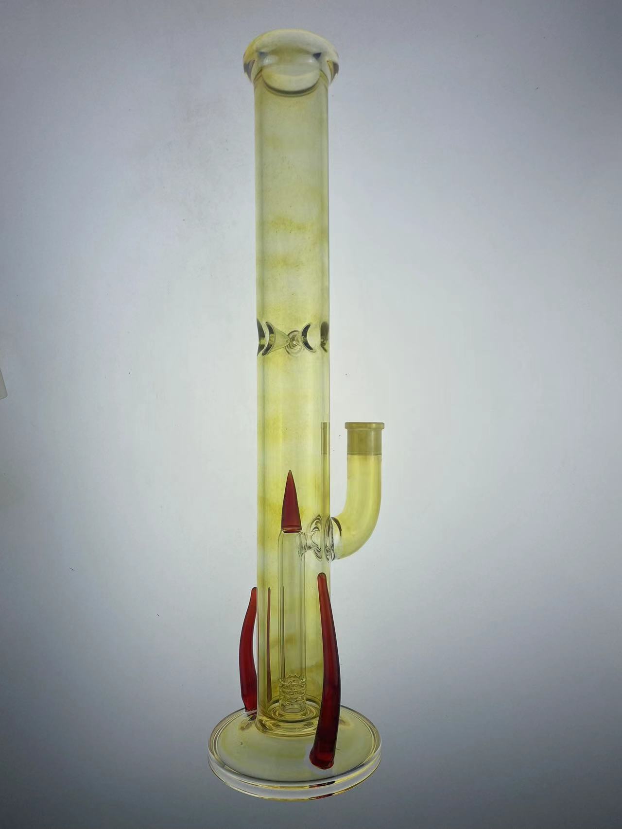 Smoking pipe silver fumed bong 18 inches 18mm joint add ash catcher horn colored with american red beautifully designed fumctions well