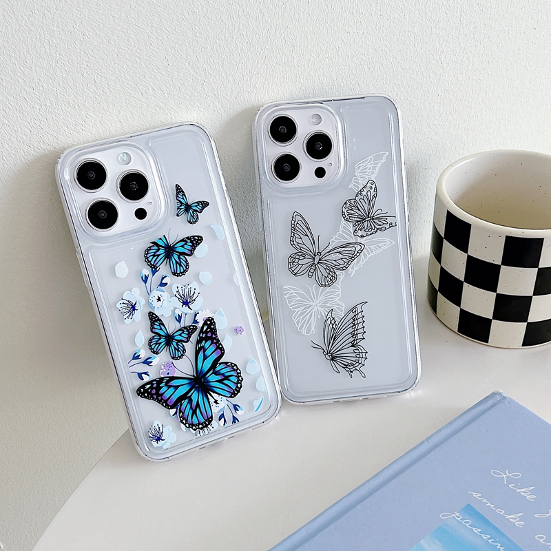 Butterfly Rose Flower Soft TPU Case na iPhone 15 Plus 14 pro Max 13 12 11 Modna przezroczysta przezroczysty silikon mężczyzn Kobiety szokujący komórkowy telefon z tylną osłoną skór