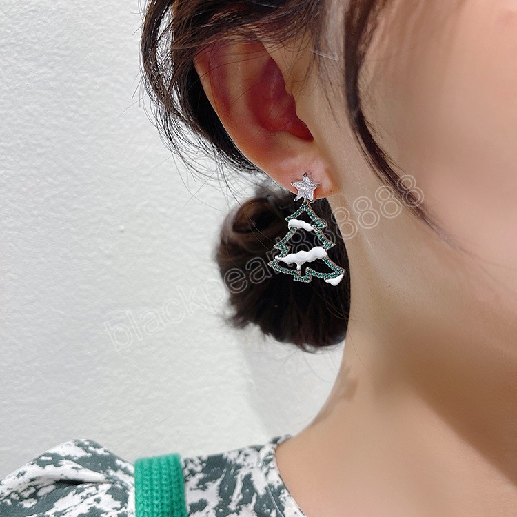 Boucles d'oreilles arbre de noël en cristal Zircon pour femmes, bijoux de fête en strass brillant