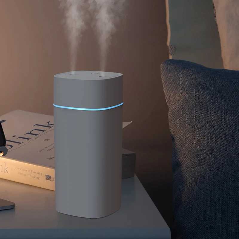 Humidificateurs Grande capacité 600 ml double jet humidificateur brume décharge bureau voiture usb air diffuseur huiles hydratation ménage lumière colorée