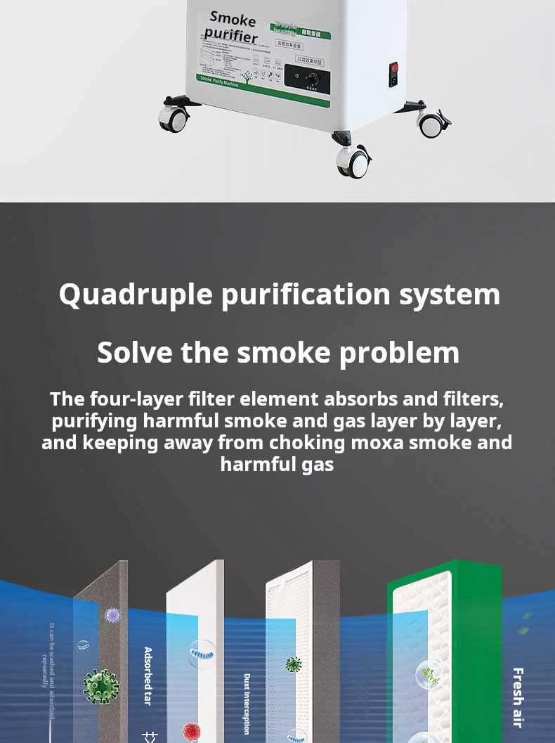 Purificador de fumaça de tubo único com braço de metal, máquina de fumar silenciosa e integrada para remoção de odores, máquina de fumaça de exaustão de moxabustão Hifu Alma