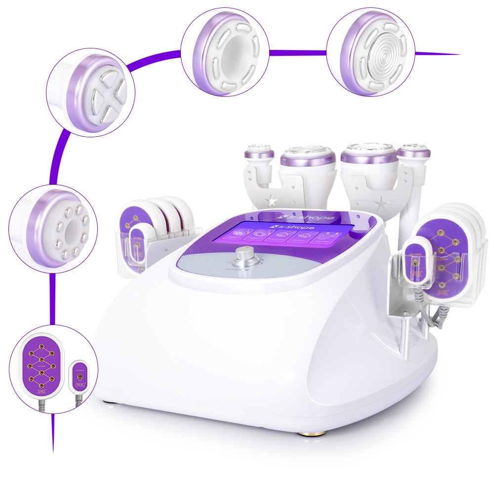 Partihandel 5MHz Radiofrekvens Anti Aging S Form 30K UNOISETION CAVITATION SLAMNING MASKIN MED 650NM LASER LED -kuddar