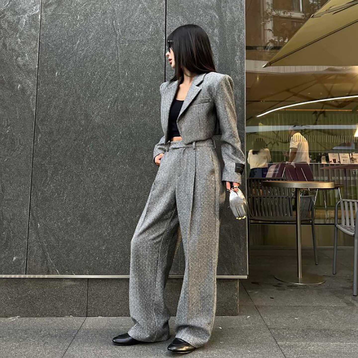 Designer pak gepersonaliseerde mode hete boren kleine print kort jasje pak broek met rechte pijpen tweedelige set