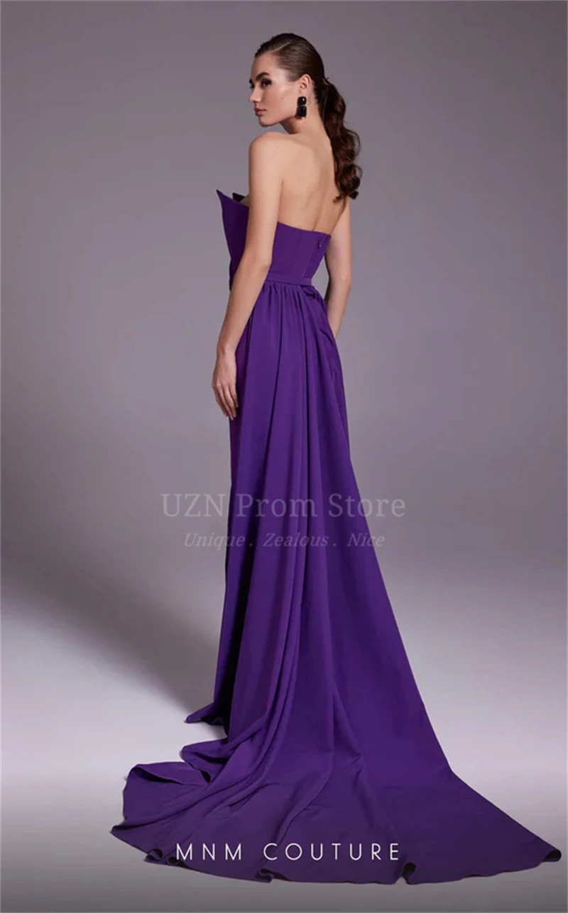 Classic Dark Purple Mermaid Prom Dresses 2024 Scalloped Neck Satin Pleats Evening Gowns Slit Saudi Arabia Party Dress YD