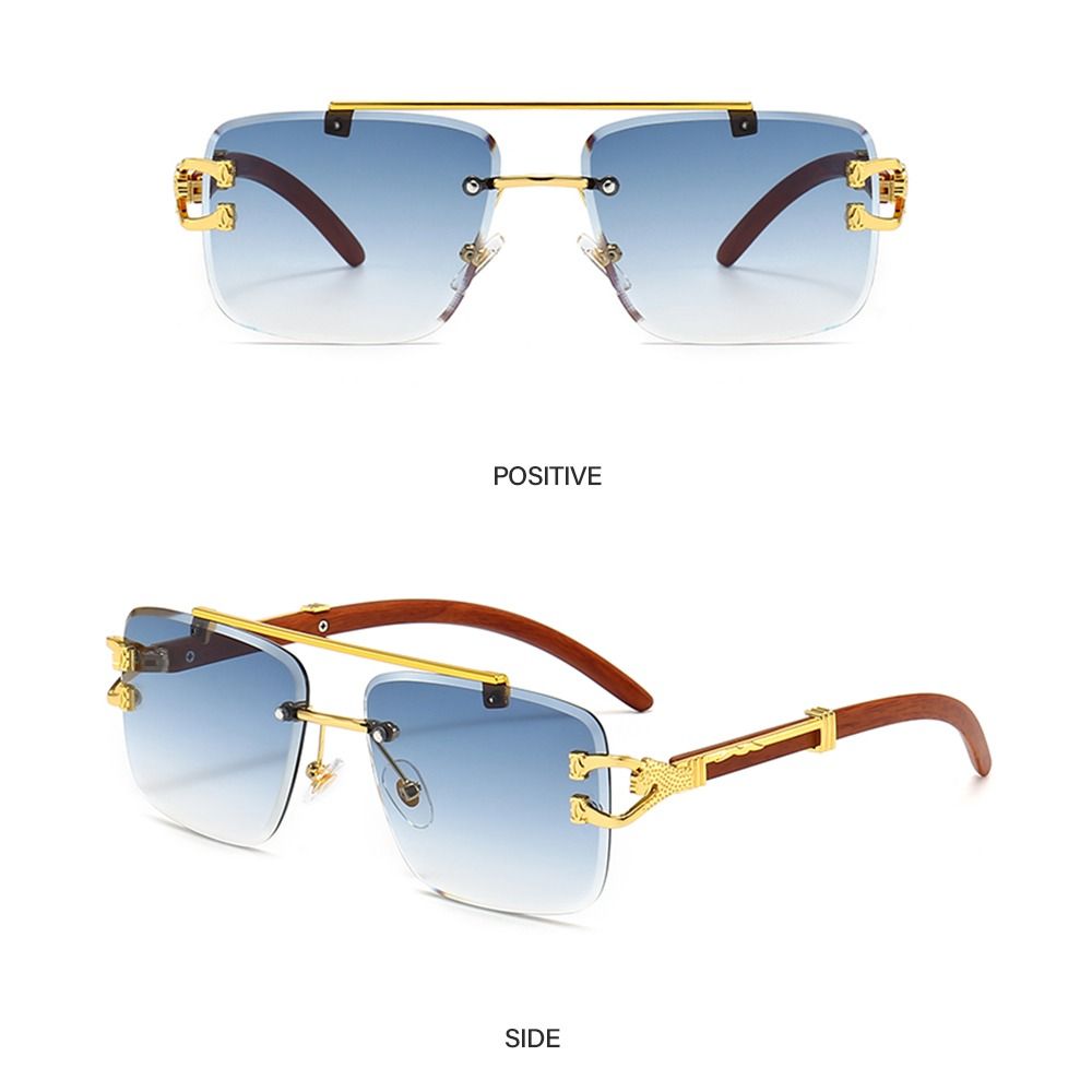 Прямоугольные солнцезащитные очки без оправы, мужские новые квадратные солнцезащитные очки с леопардовым принтом и бриллиантами, градиентные солнцезащитные очки зеленого, синего цвета
