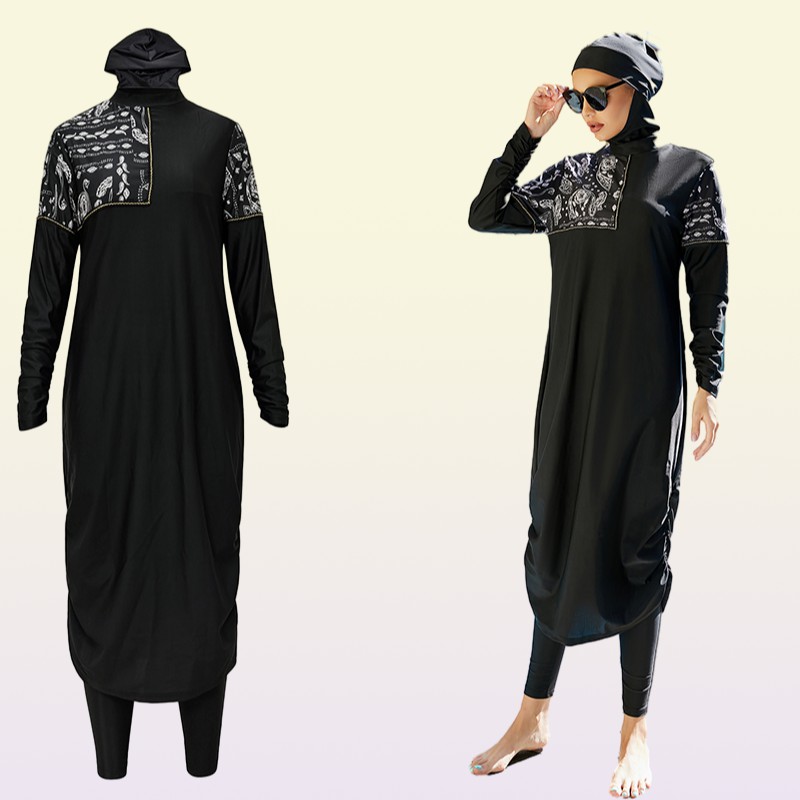 Hijabs Llegada Traje de baño musulmán elegante de 3 piezas Traje de natación de túnica larga Muslimah Swimsuit Islamic 2209238648203