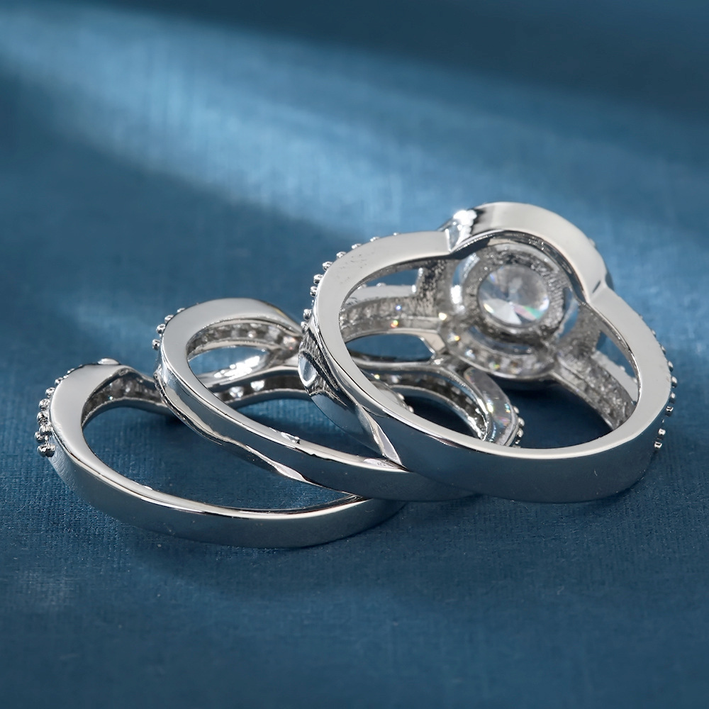 Antico anello di diamanti da laboratorio 3 in 1 con set di anelli fedi nuziali in oro bianco 14 carati le donne, regalo di gioielli anniversario di promessa nuziale