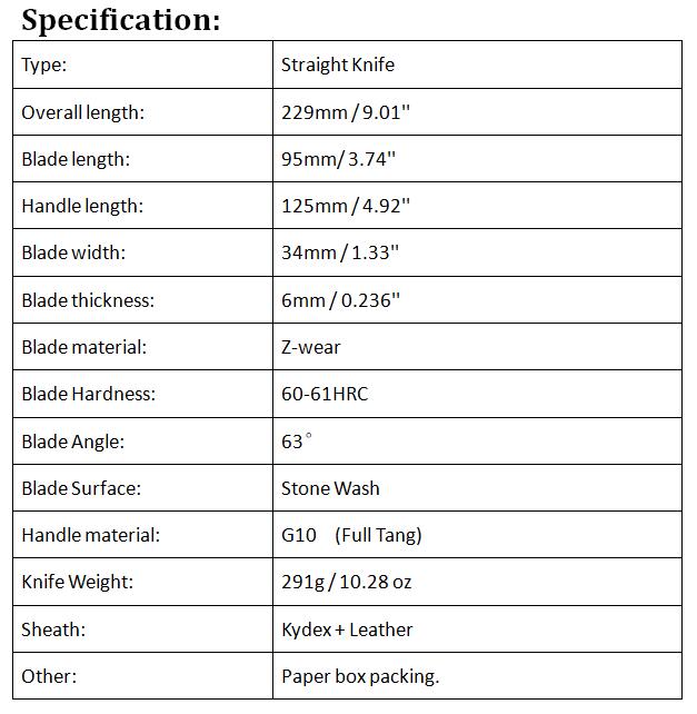 Alta Qualidade High End MBS M27 Sobrevivência Faca Reta Z-Wear Stone Wash Drop Point Lâmina Full Tang G10 Lidar com Facas de Lâmina Fixa com Couro Kydex