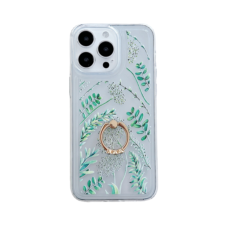 Étuis de support de bague en métal pour iPhone 15 Plus 14 Pro Max 13 12 11 mode Transparent clair Floral mode élégant fleur souple TPU antichoc téléphone couverture arrière peau