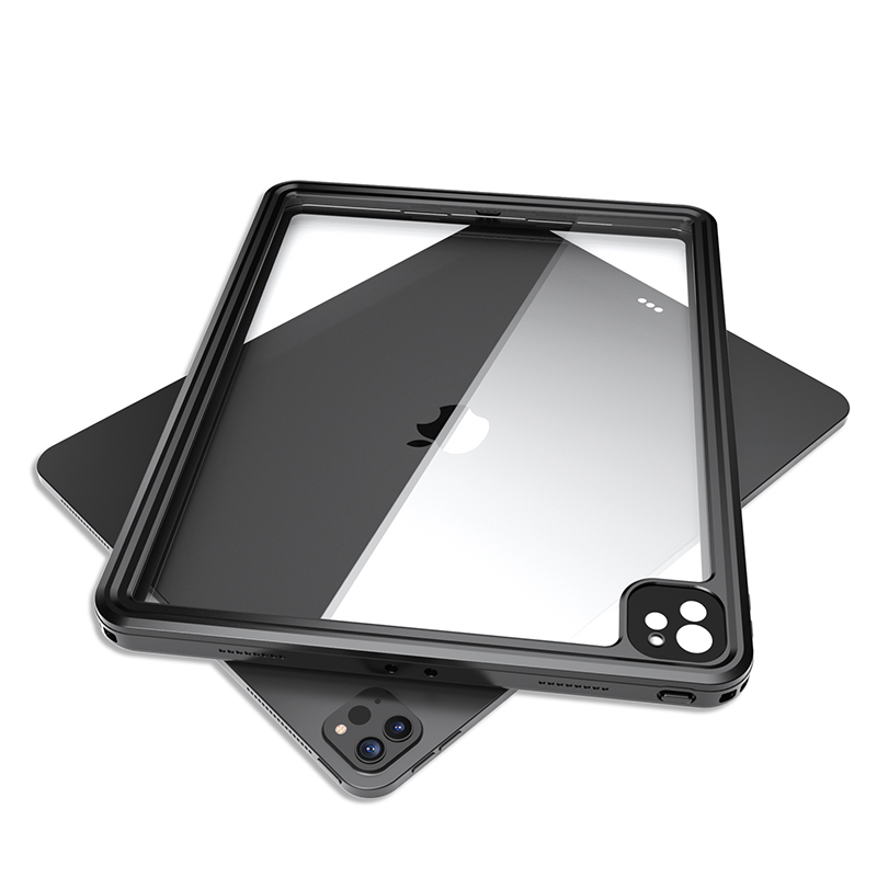 Fall för iPad Pro 12,9 tum skrapprof Vattentät transparent justerbart porträtt/landskapsstativ med upphöjd visningsvy