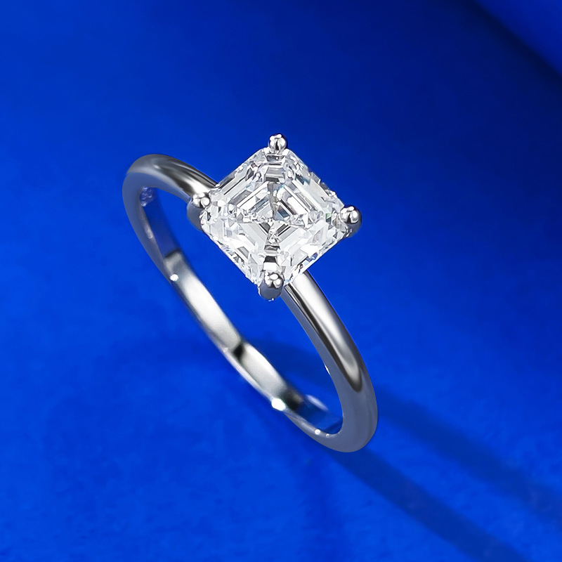 Solitaire Asscher Cut Moissanite Diamond Pierścień 100% Real 925 Srebrny Party Wedding Pierścienie dla kobiet Obiecaj biżuterię