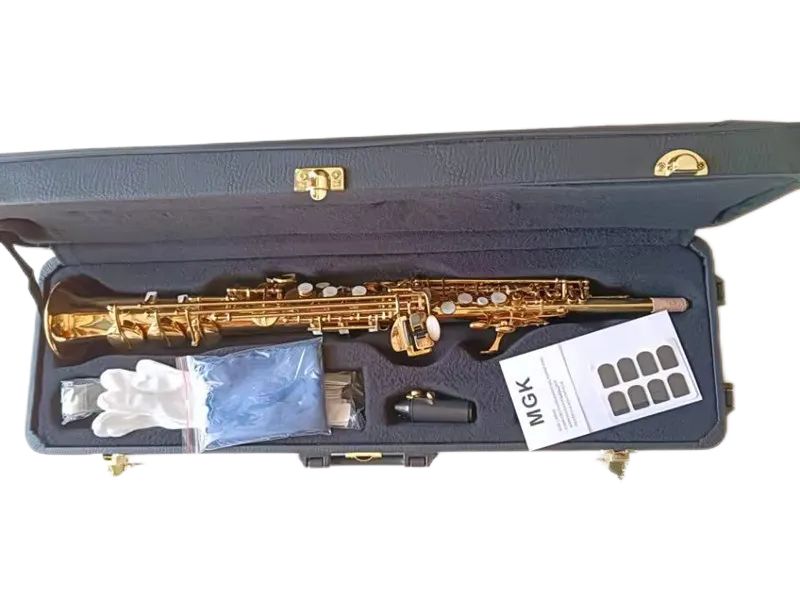 Bästa kvalitet Japan varumärke Soprano Saxophone YSS-82Z Gold Soprano Straight B-flat Sax Professional Musical Instruments Munnstycke med läderfodral gratis vass