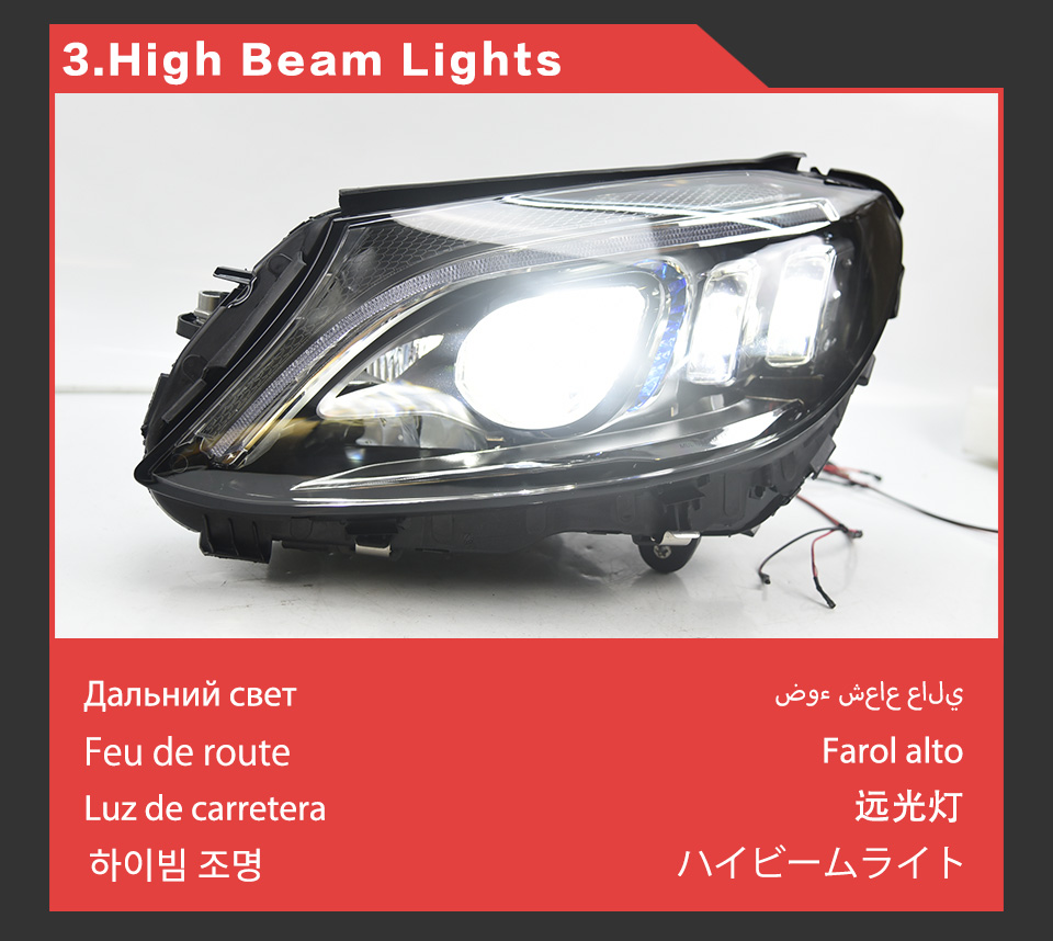 LED-strålkastare för Benz W205 bil dagtid körhuvudljus 2014-2020 Turn Signal High Beam Projector Lens