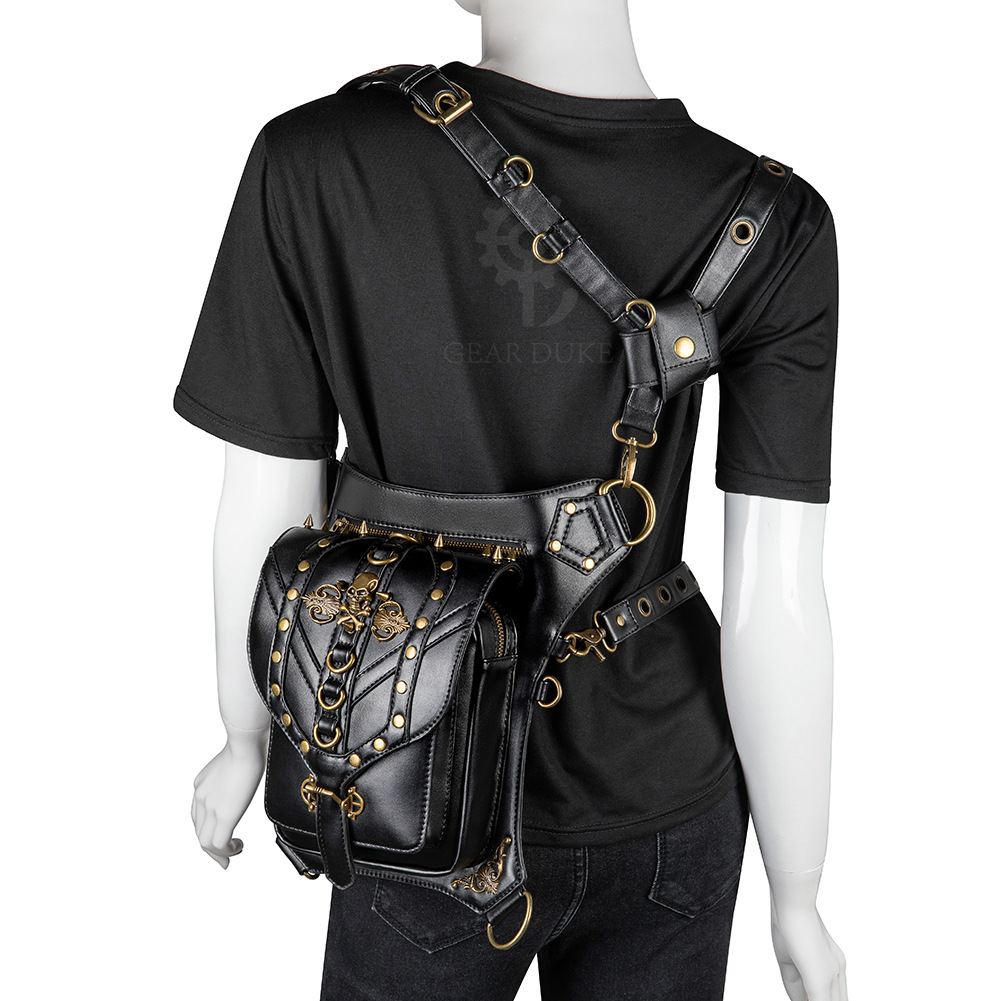 Luxury Designer bag Single shoulder diagonal cross bag for women, black skull head PU outdoor close fitting waist bag